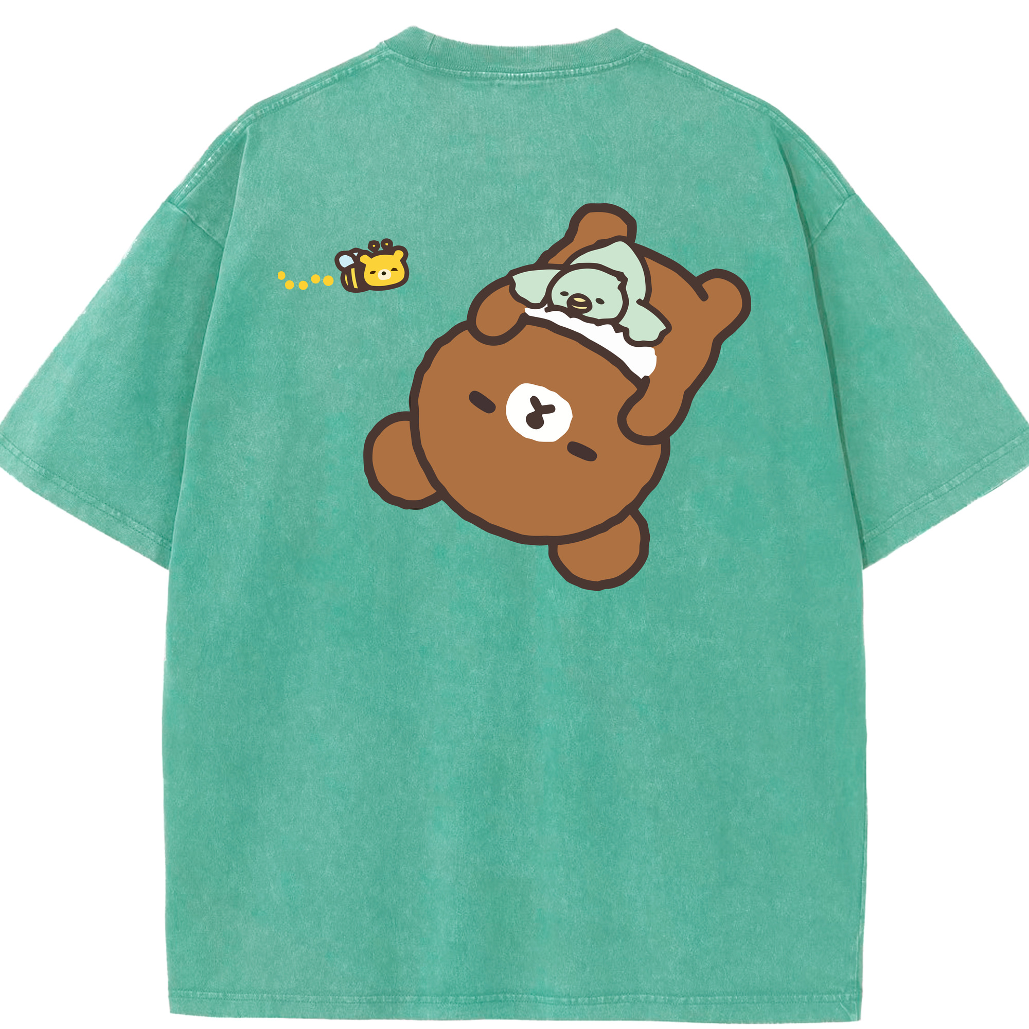 （画像用） リラックマ リラックマ キイロイトリ Rilakkuma Korilakkuma Kiiroitori 綿100% ヴィンテージ風 半袖Tシャツ（背面プリント）